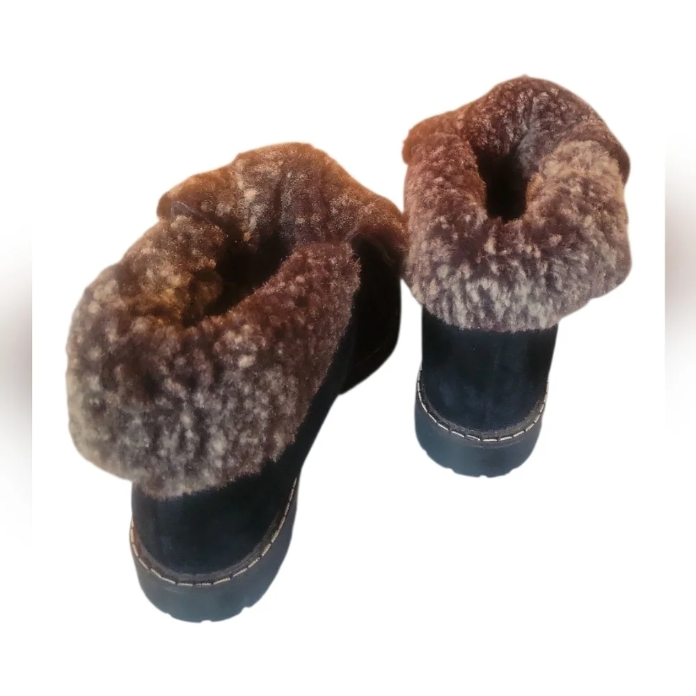 Sorel Women's Black Suede Cuff Over Faux Fur Lined Winter Ankle Bootie Boots 7M